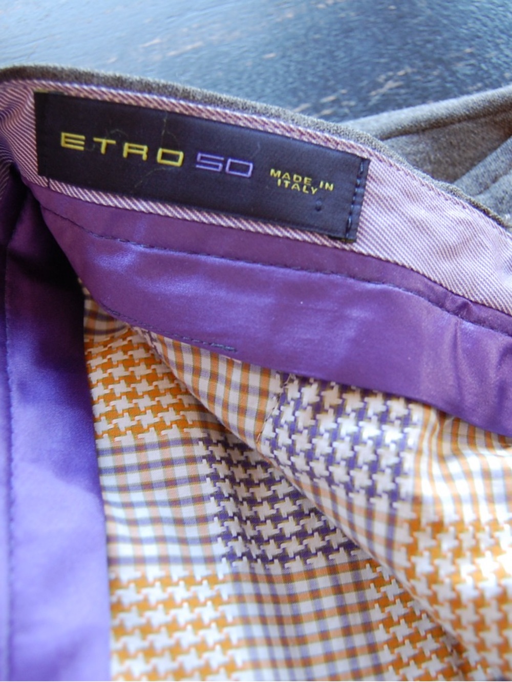 Etro dress pants gray with Mustard and Lilac Interior Pattern